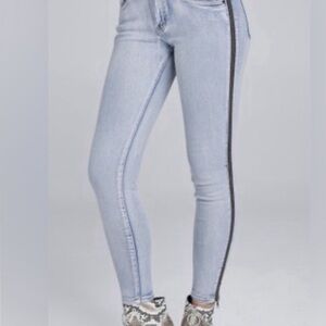 Light Blue Skinny Jeans with Black Stripe